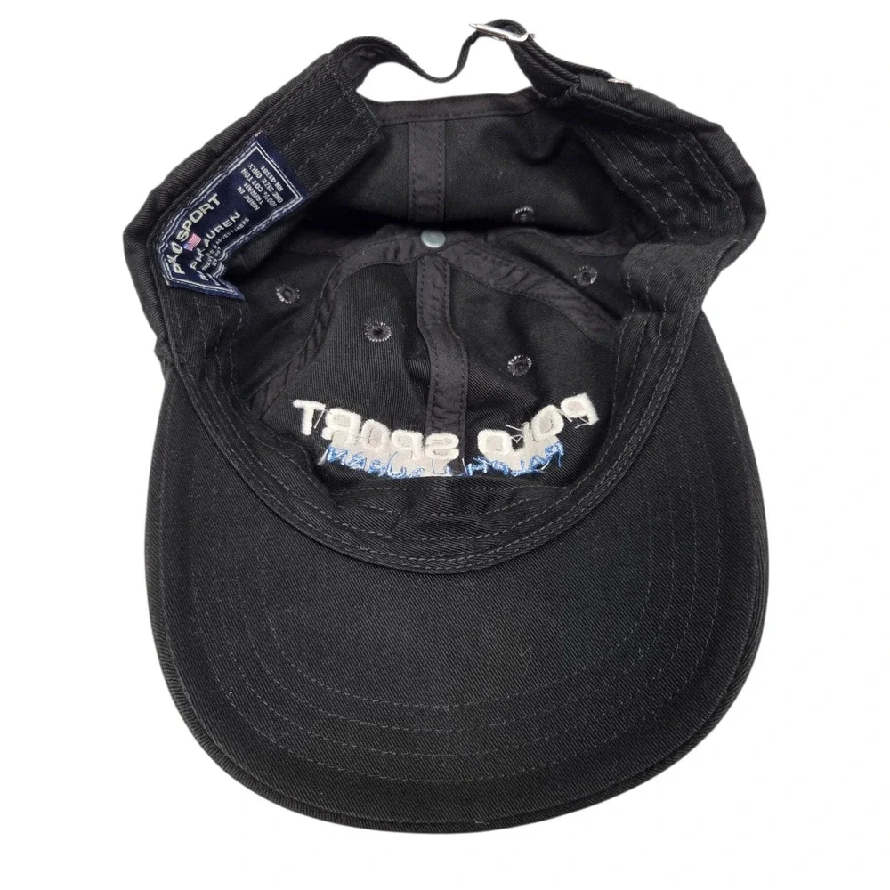 Vintage 90's Polo Sport Ralph Lauren Hat Mens Black Embroidered Flag Strapback